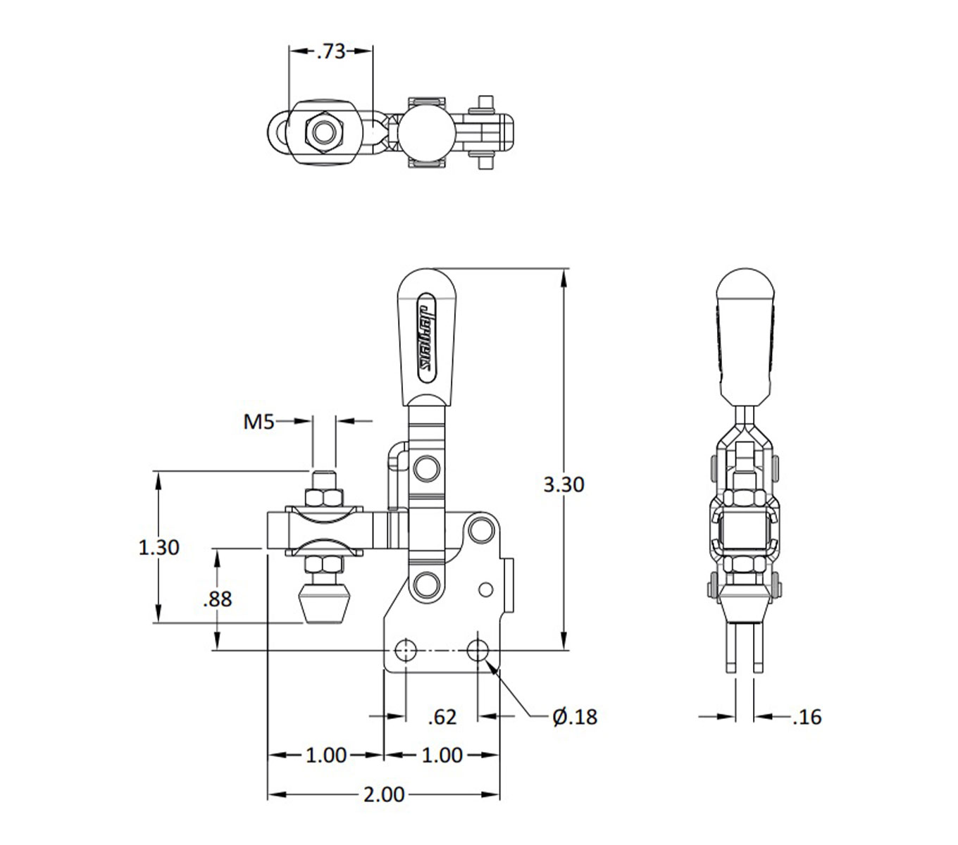 Line Art 112 LB CAP Vertical Toggle Clamp with Straight Base & Adjustable U-Bar