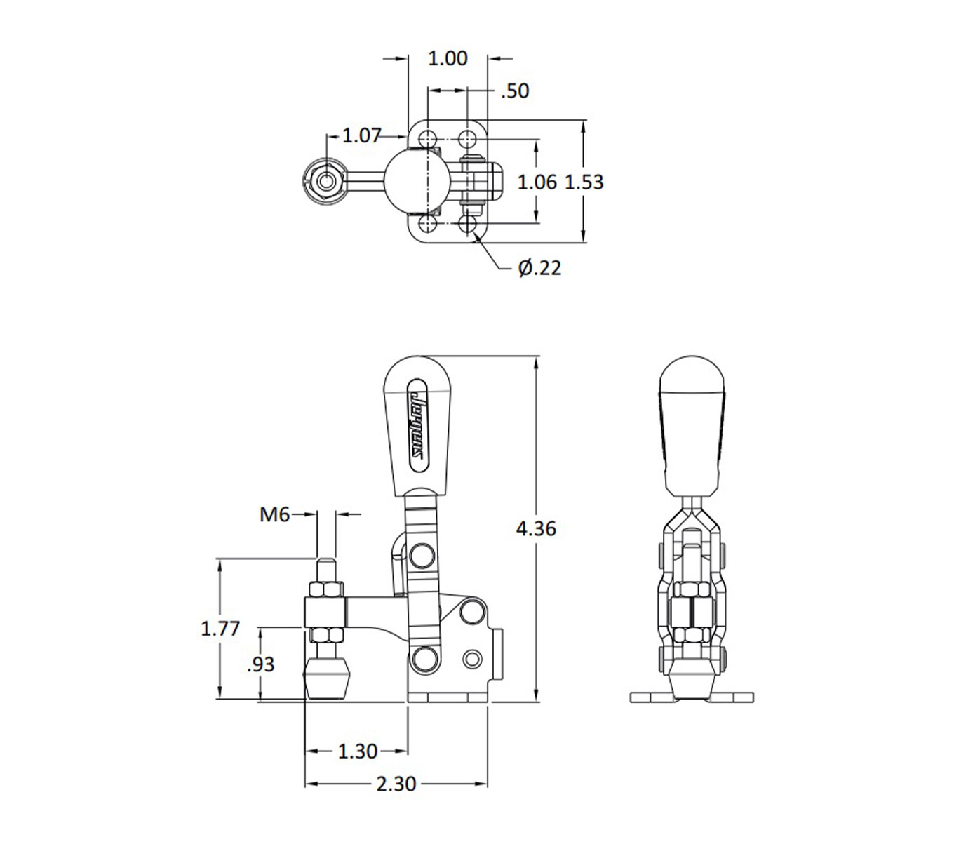 Line Art 140 LB CAP Vertical Toggle Clamp with Flanged Base & Solid Arm