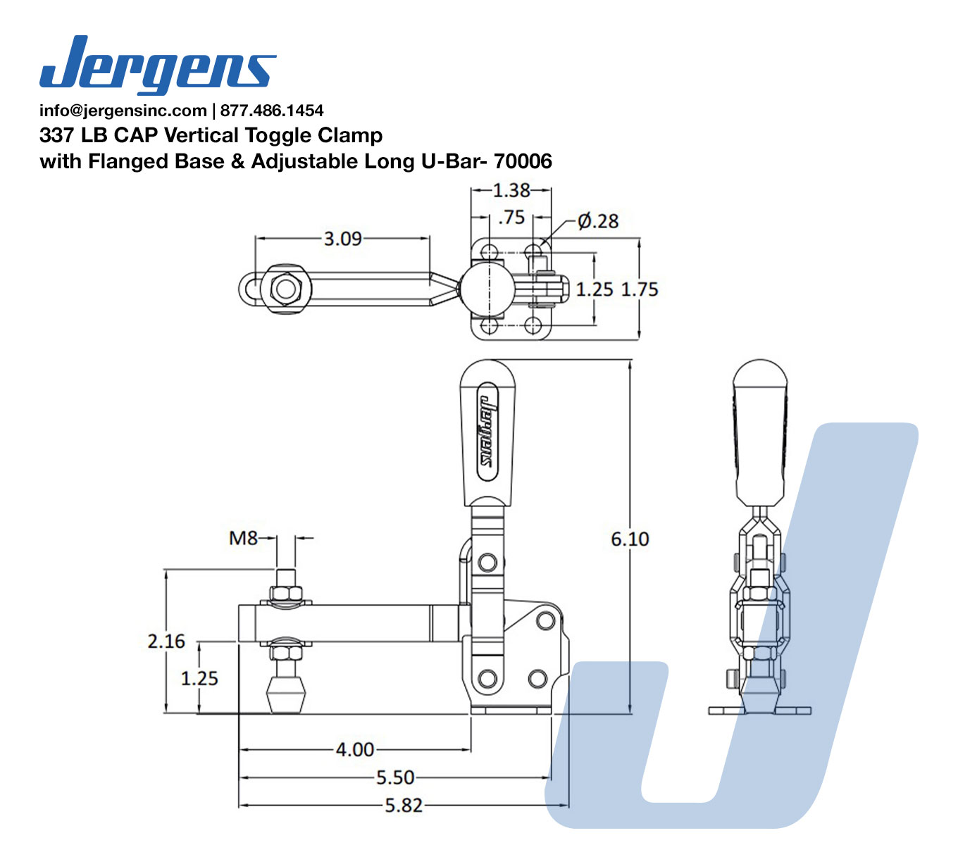 Line Art 337 LB CAP Vertical Toggle Clamp with Flanged Base & Adjustable Long U-Bar