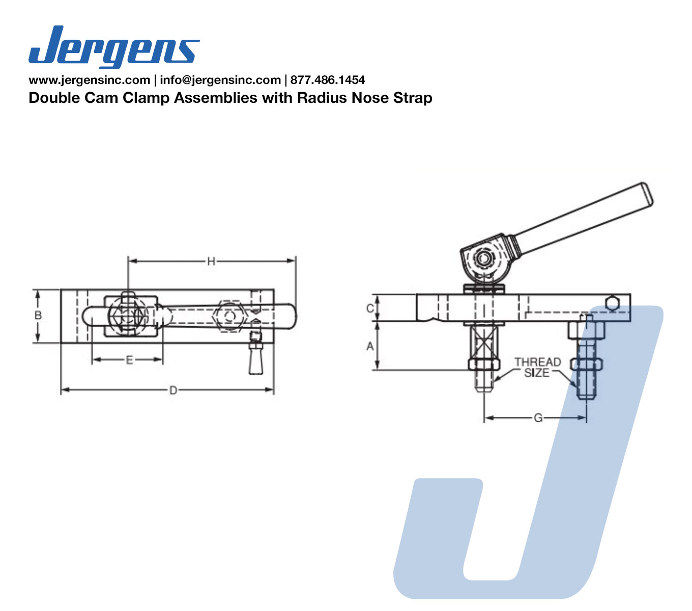 Line Art Double Cam Clamp Assemblies with Radius Nose Strap