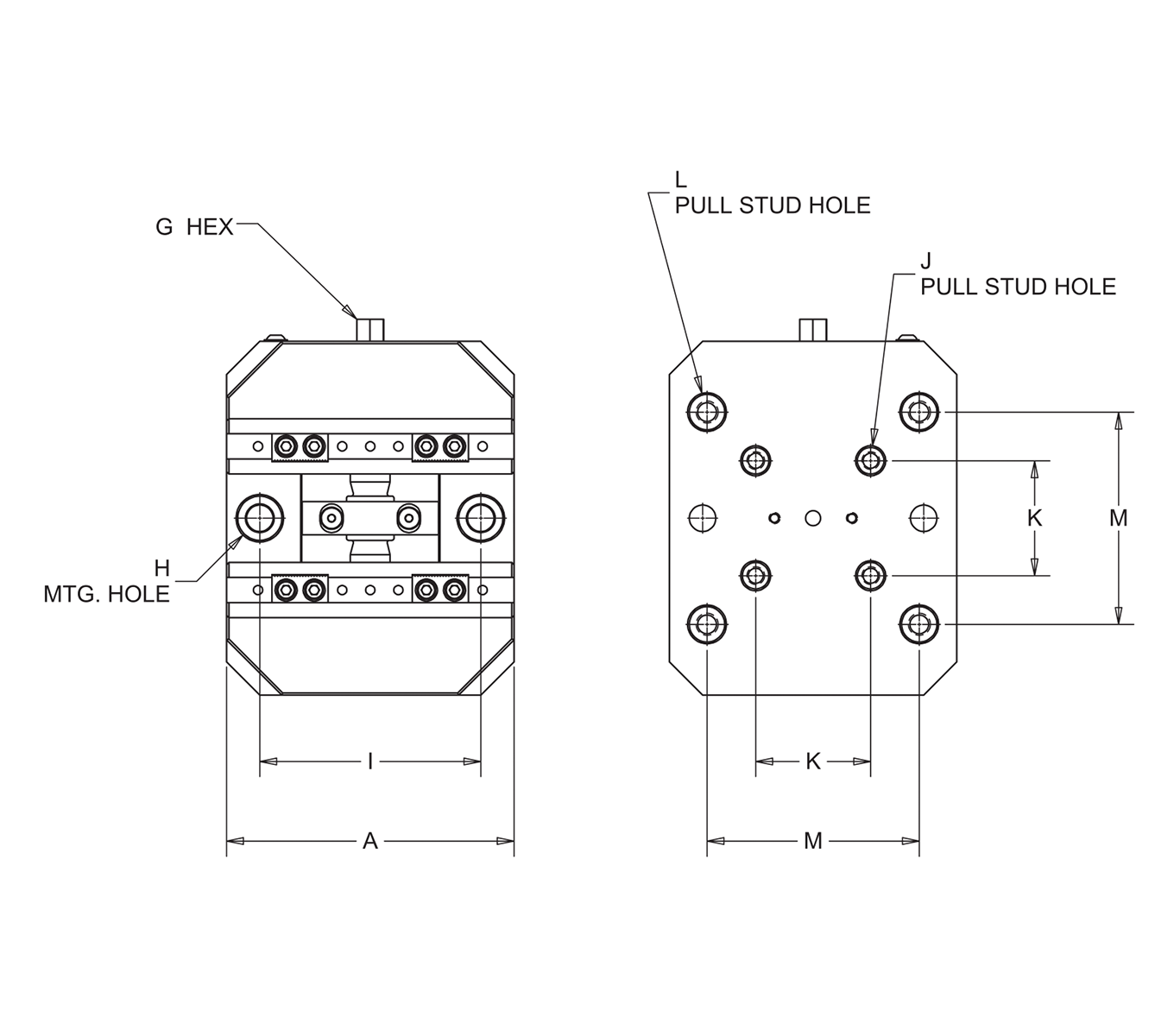 130mm 5-Axis Self-Centering Vise Top and Bottom view line art